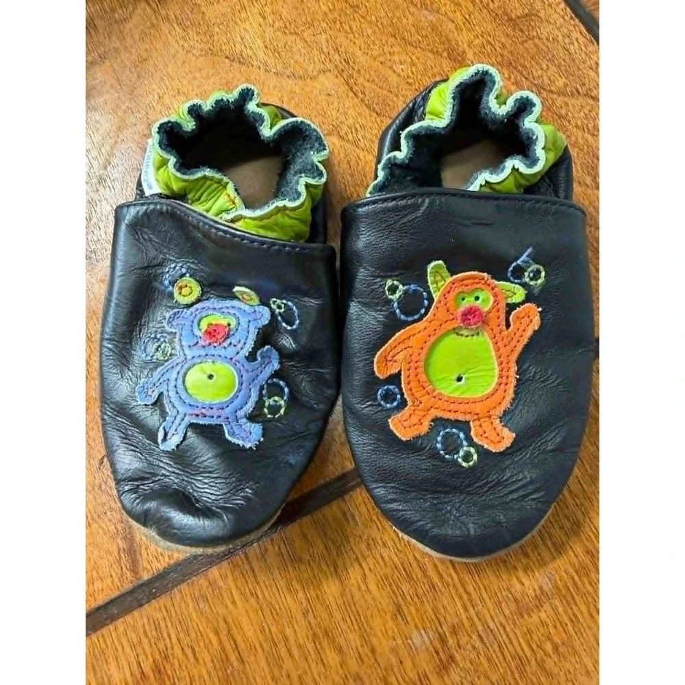 Robeez 18-24 Months Monster Alien Soft Sole Leather Baby Shoes Navy Blue
